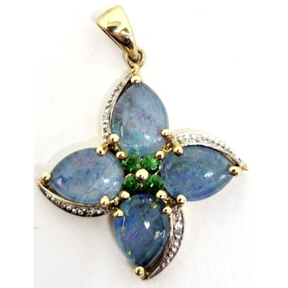 Natural Opal Triplet & Diamond Pendant 10K Yellow Gold